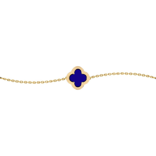 Gold-plated Silver CZ Blue Lapis Clover Kiss Charm Bracelet 7.5" - 8-29-2912