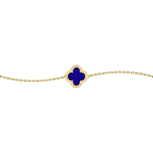 Gold-plated Silver CZ Blue Lapis Clover Kiss Charm Bracelet 7.5" - 8-29-2912