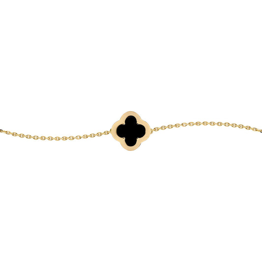 Gold-plated Silver CZ Onyx Clover Kiss Charm Bracelet 6-7.5" - 8-29-2922