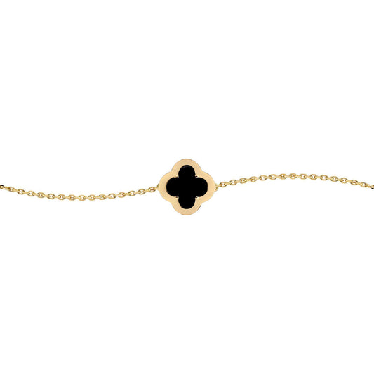 Gold-plated Silver CZ Onyx Clover Kiss Charm Bracelet 6-7.5" - 8-29-2922