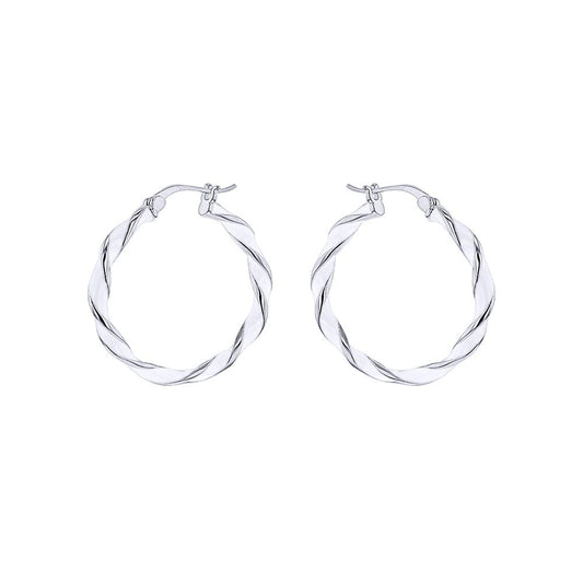 Silver Enamel Ice Candy Ribbon Twist 3mm Hoop Earrings 26mm - 8-51-3143