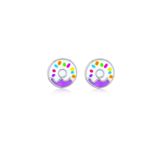 Sterling Silver Enamel Yummy Iced Ring Donut Stud Earrings 8.5mm - 8-55-9482
