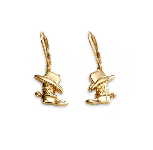 Gold-plated Silver Cowboy Cowgirl Hat & Boots Drop Earrings - 8-56-0008