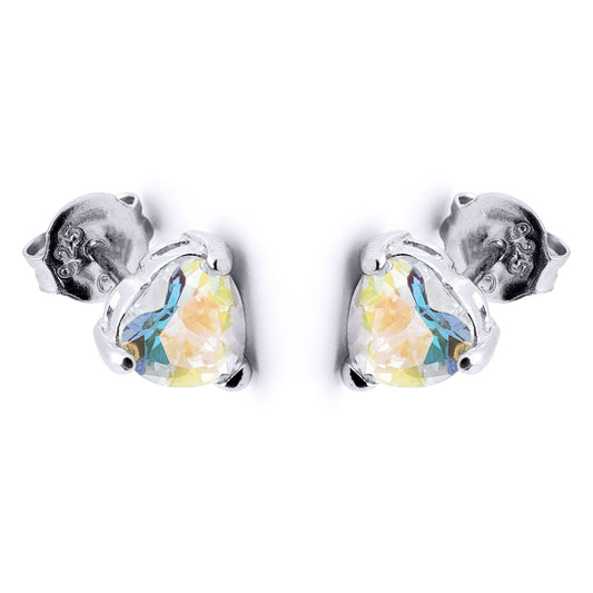 Silver Aurora Borealis CZ Solitaire Love Stud Earrings 6mm - 8-57-9479