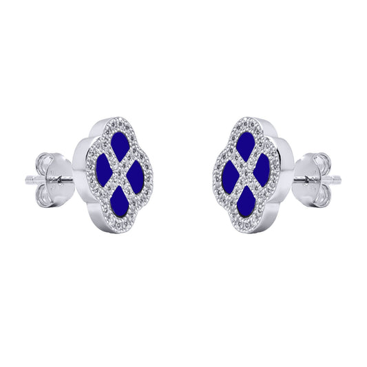 Silver CZ Blue Lapis Lazuli Clover Kiss Stud Earrings 11mm - 8-59-1918