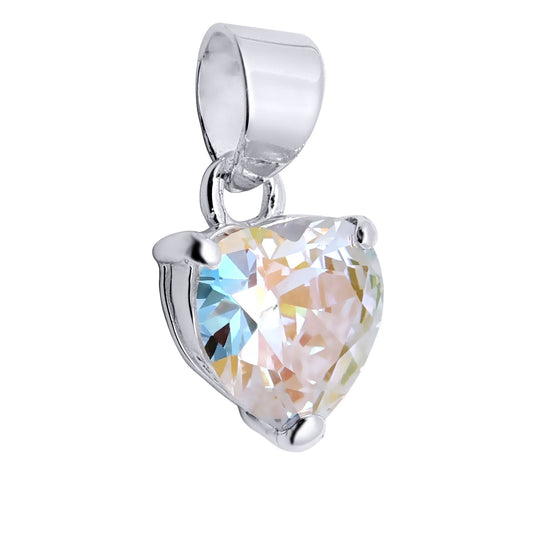 Silver Aurora Borealis CZ Solitaire Love Charm Pendant 10mm - 8-62-6304