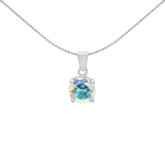 Silver Aurora Borealis CZ Rainbow Solitaire Pendant Necklace 8mm - 8-62-9264