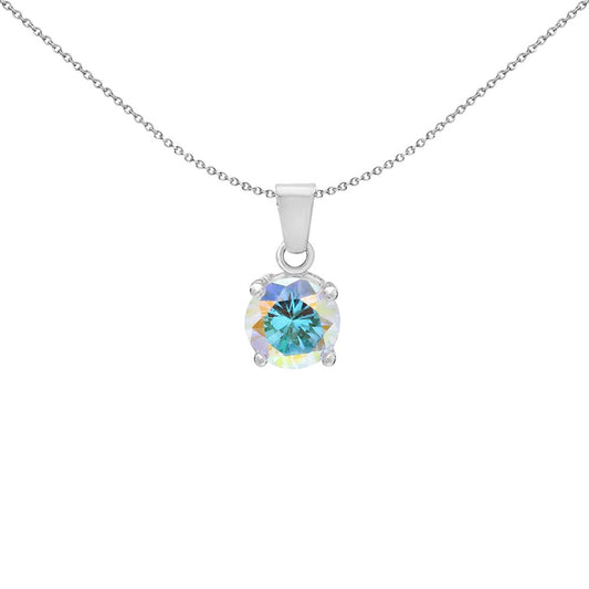 Silver Aurora Borealis CZ Rainbow Solitaire Pendant Necklace 8mm - 8-62-9264
