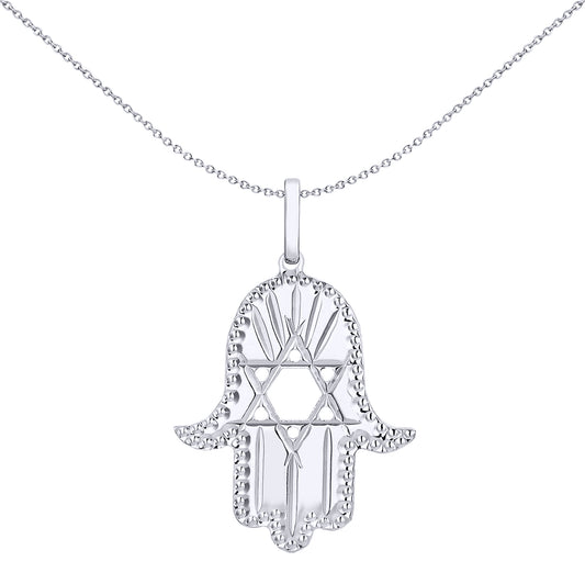 Silver Hamsa Hand Magen David Star Diamond-cut Charm Pendant - 8-64-2761