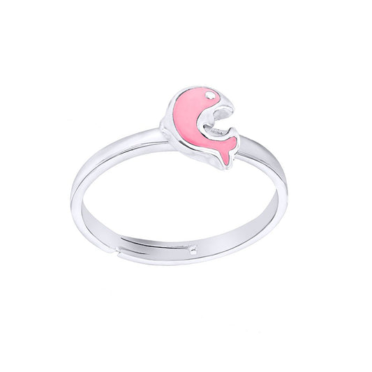 Silver Pink Enamel Dolphin Expanding Ring Sizes H-T - 8-80-1881