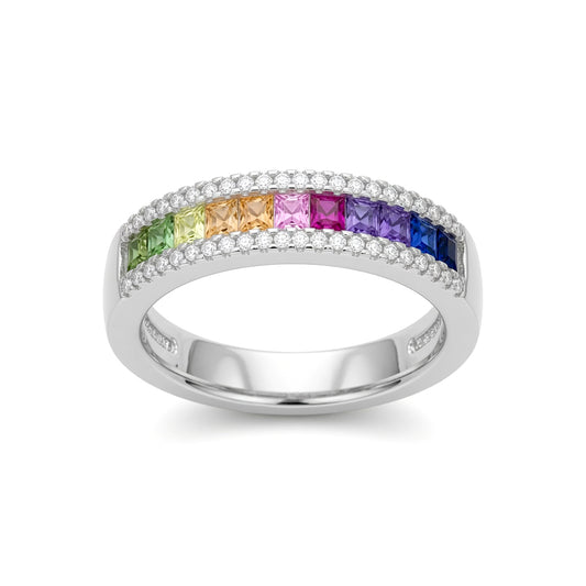 Silver Rainbow Princess CZ Channel-set Half Eternity Ring - 8-84-1281