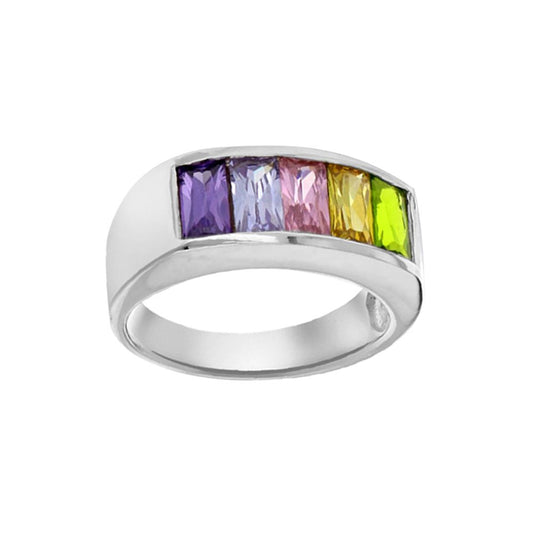 Silver Rainbow Radiant CZ 5 Stone Channel Set Half Eternity Ring - 8-84-4781