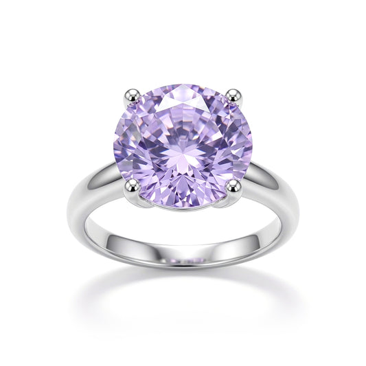 Silver Lilac CZ 4 Claw Solitaire Cocktail Ring 12mm - 8-84-6721