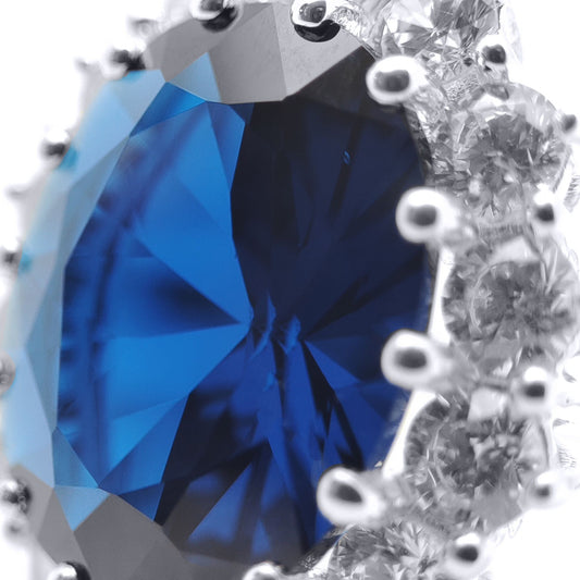 Silver Sapphire-Blue CZ Princess Diana Kate Royal Engagement Ring - 8-84-9751