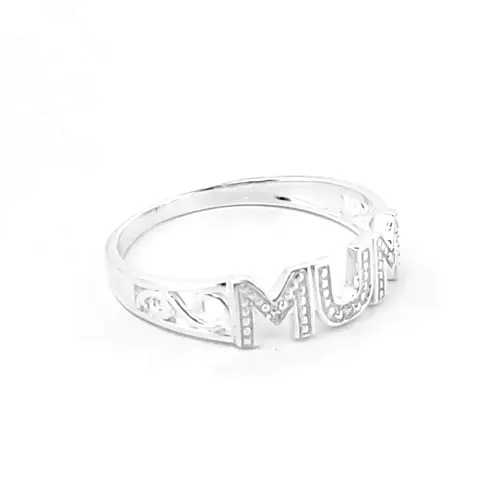 925 Sterling Silver 0.02ct Diamond Ribbon Scroll MUM Ring 5mm - 925R536
