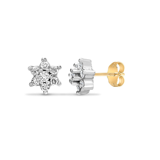 9ct Gold 0.5ct Diamond Cluster Stud Earrings - 9E010