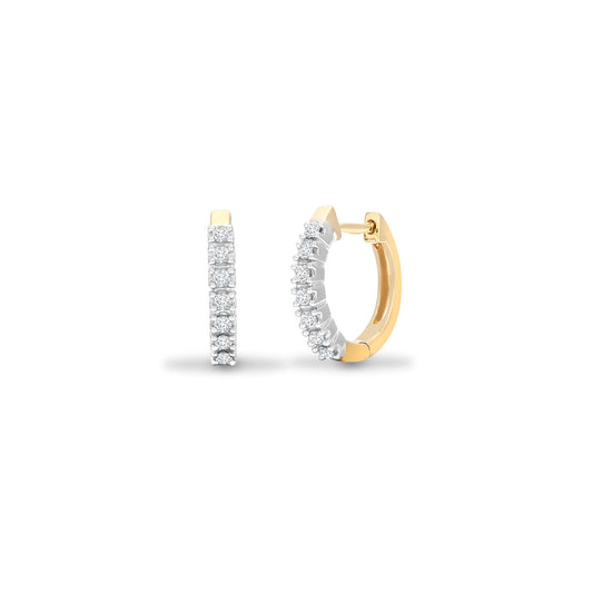 9ct 2 Colour Gold Diamond Eternity Huggie Hoop Earrings 15mm - 9E049