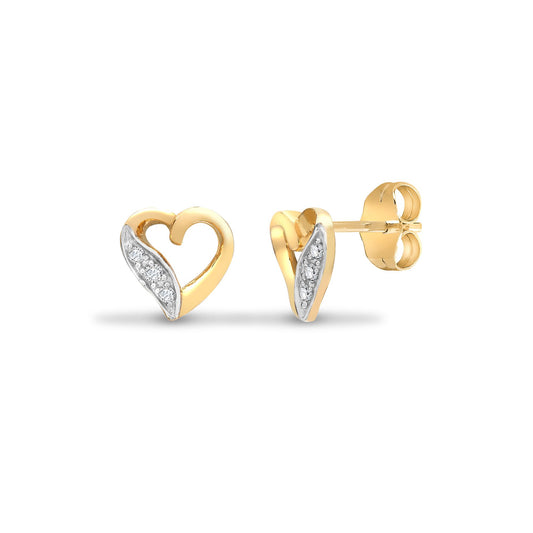 9ct Gold 0.06ct Diamond Elegant Love Heart Stud Earrings - 9E088