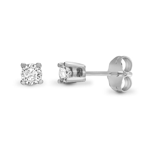 9ct White Gold 0.1ct Diamond Solitaire Stud Earrings - 9E096-010
