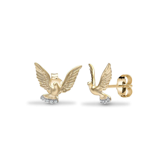 9ct Gold 0.03ct Diamond Turtle Dove Stud Earrings - 9E181