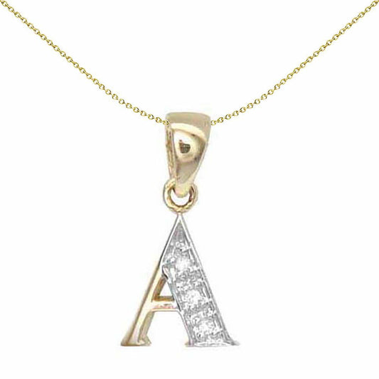 9ct Gold Diamond Identity Initial ID Charm Pendant Letter A - 9P050-A