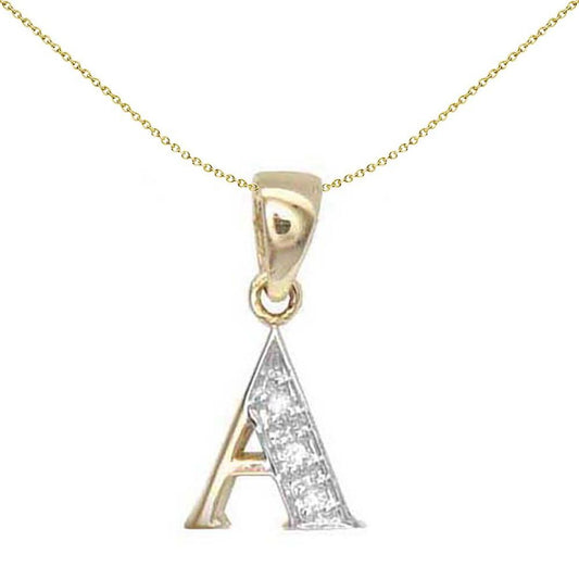 9ct Gold Diamond Identity Initial ID Charm Pendant Letter A - 9P050-A