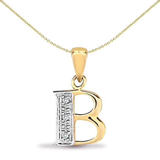 9ct Gold Diamond Identity Initial ID Charm Pendant Letter B - 9P050-B