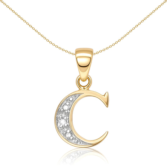 9ct Gold Diamond Identity Initial ID Charm Pendant Letter C - 9P050-C