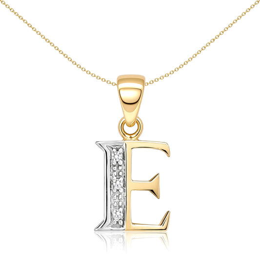 9ct Gold Diamond Identity Initial ID Charm Pendant Letter E - 9P050-E