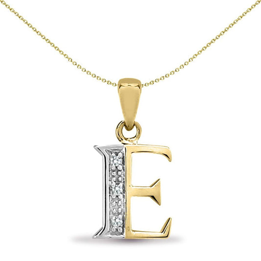 9ct Gold Diamond Identity Initial ID Charm Pendant Letter E - 9P050-E