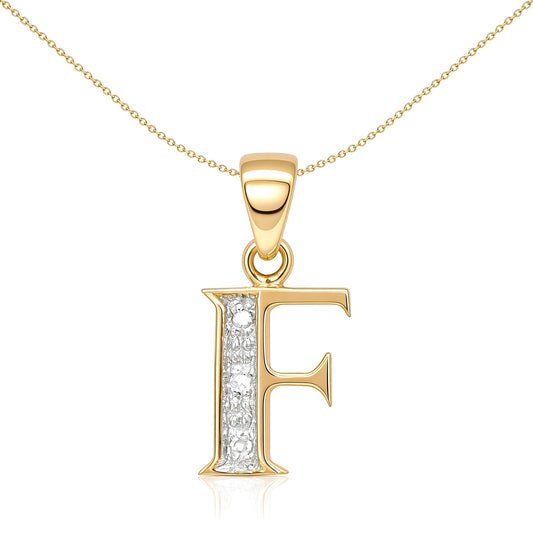 9ct Gold Diamond Identity Initial ID Charm Pendant Letter F - 9P050-F