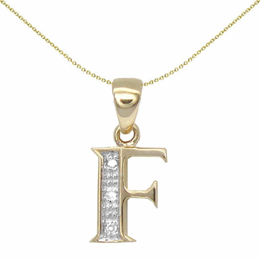 9ct Gold Diamond Identity Initial ID Charm Pendant Letter F - 9P050-F