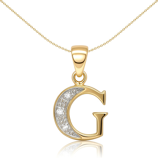 9ct Gold Diamond Identity Initial ID Charm Pendant Letter G - 9P050-G