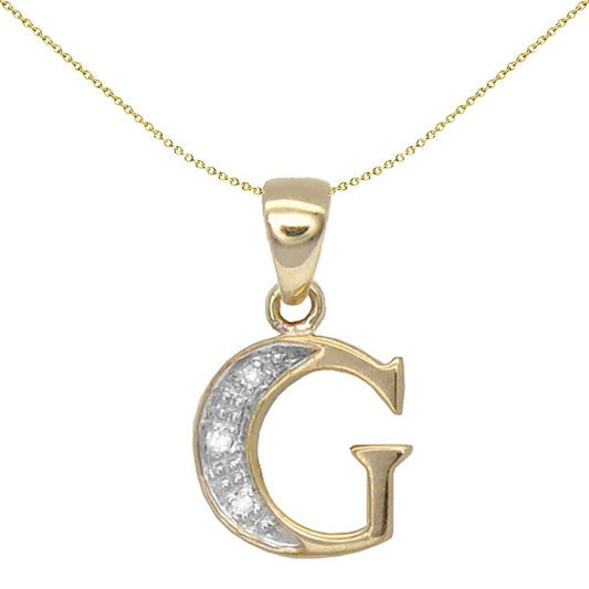 9ct Gold Diamond Identity Initial ID Charm Pendant Letter G - 9P050-G