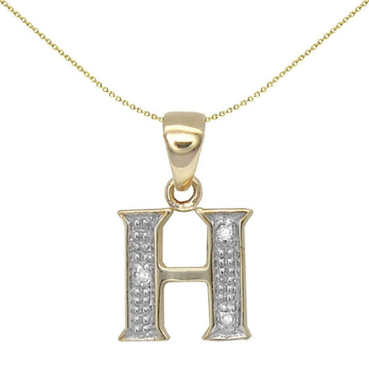 9ct Gold Diamond Identity Initial ID Charm Pendant Letter H - 9P050-H