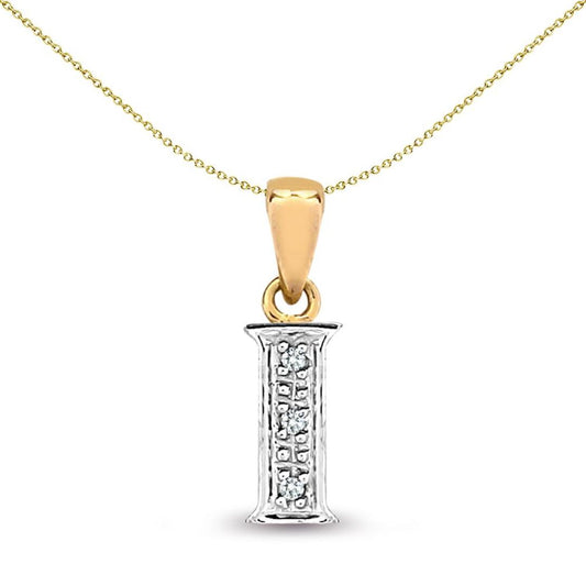 9ct Gold Diamond Identity Initial ID Charm Pendant Letter I - 9P050-I
