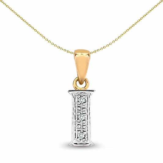9ct Gold Diamond Identity Initial ID Charm Pendant Letter I - 9P050-I