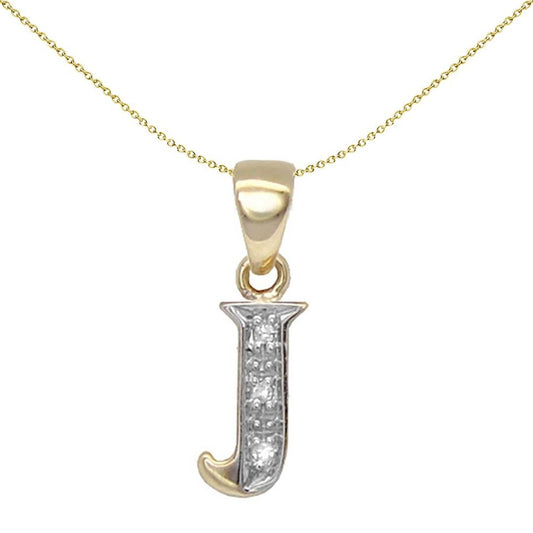 9ct Gold Diamond Identity Initial ID Charm Pendant Letter J - 9P050-J