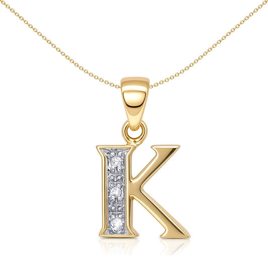 9ct Gold Diamond Identity Initial ID Charm Pendant Letter K - 9P050-K