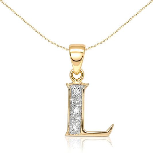 9ct Gold Diamond Identity Initial ID Charm Pendant Letter L - 9P050-L