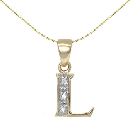 9ct Gold Diamond Identity Initial ID Charm Pendant Letter L - 9P050-L