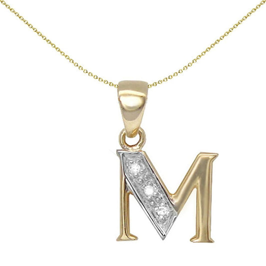 9ct Gold Diamond Identity Initial ID Charm Pendant Letter M - 9P050-M