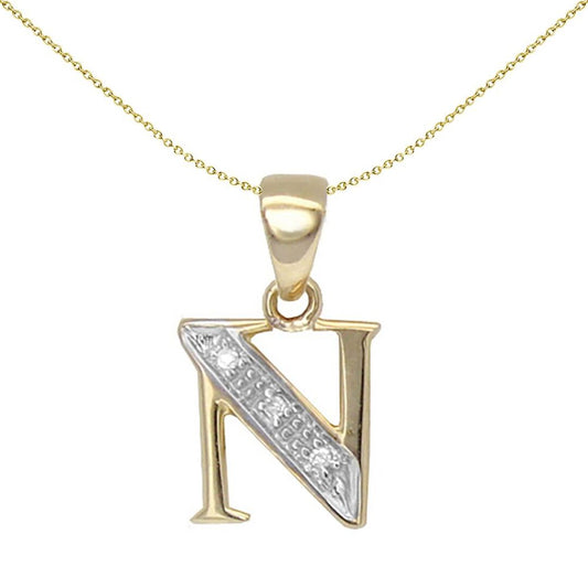 9ct Gold Diamond Identity Initial ID Charm Pendant Letter N - 9P050-N