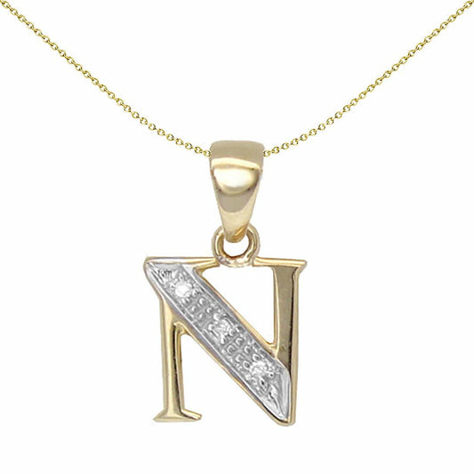 9ct Gold Diamond Identity Initial ID Charm Pendant Letter N - 9P050-N