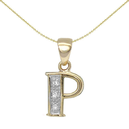 9ct Gold Diamond Identity Initial ID Charm Pendant Letter P - 9P050-P