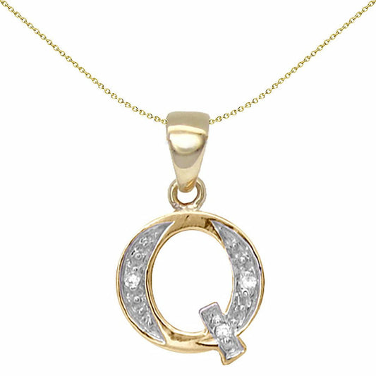 9ct Gold Diamond Identity Initial ID Charm Pendant Letter Q - 9P050-Q