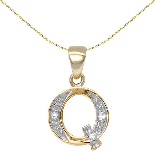 9ct Gold Diamond Identity Initial ID Charm Pendant Letter Q - 9P050-Q
