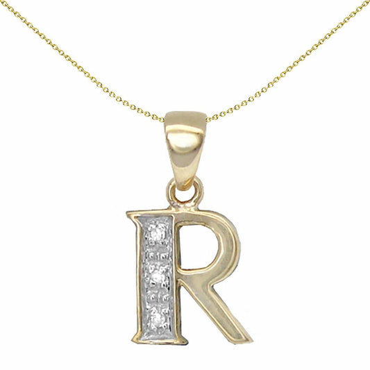 9ct Gold Diamond Identity Initial ID Charm Pendant Letter R - 9P050-R
