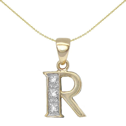 9ct Gold Diamond Identity Initial ID Charm Pendant Letter R - 9P050-R