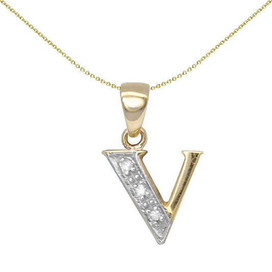 9ct Gold Diamond Identity Initial ID Charm Pendant Letter V - 9P050-V